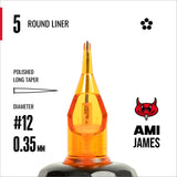 CAM x AMI JAMES Cartridges - Round Liners - #12 (0.35mm) - 20/Box